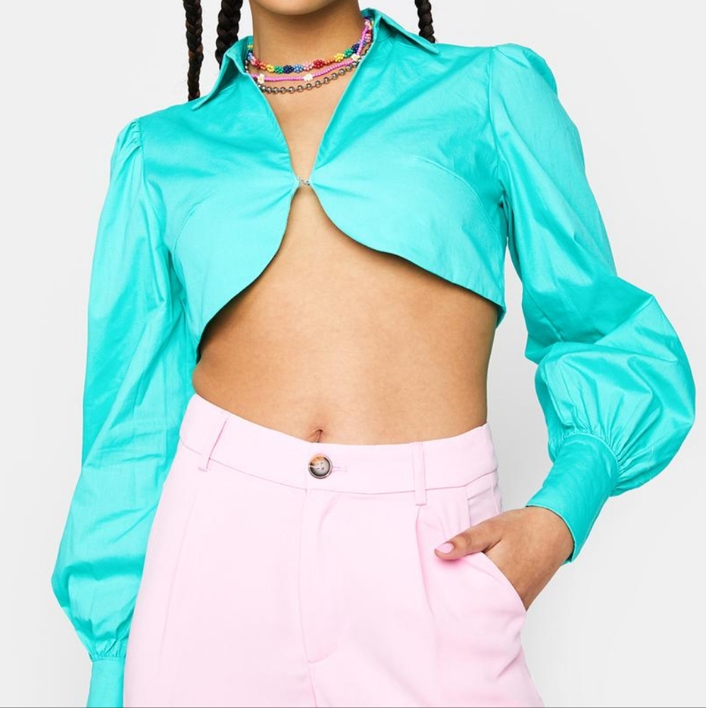 [NWT] Dolls Kill Mint Crop Puff Sleeve S